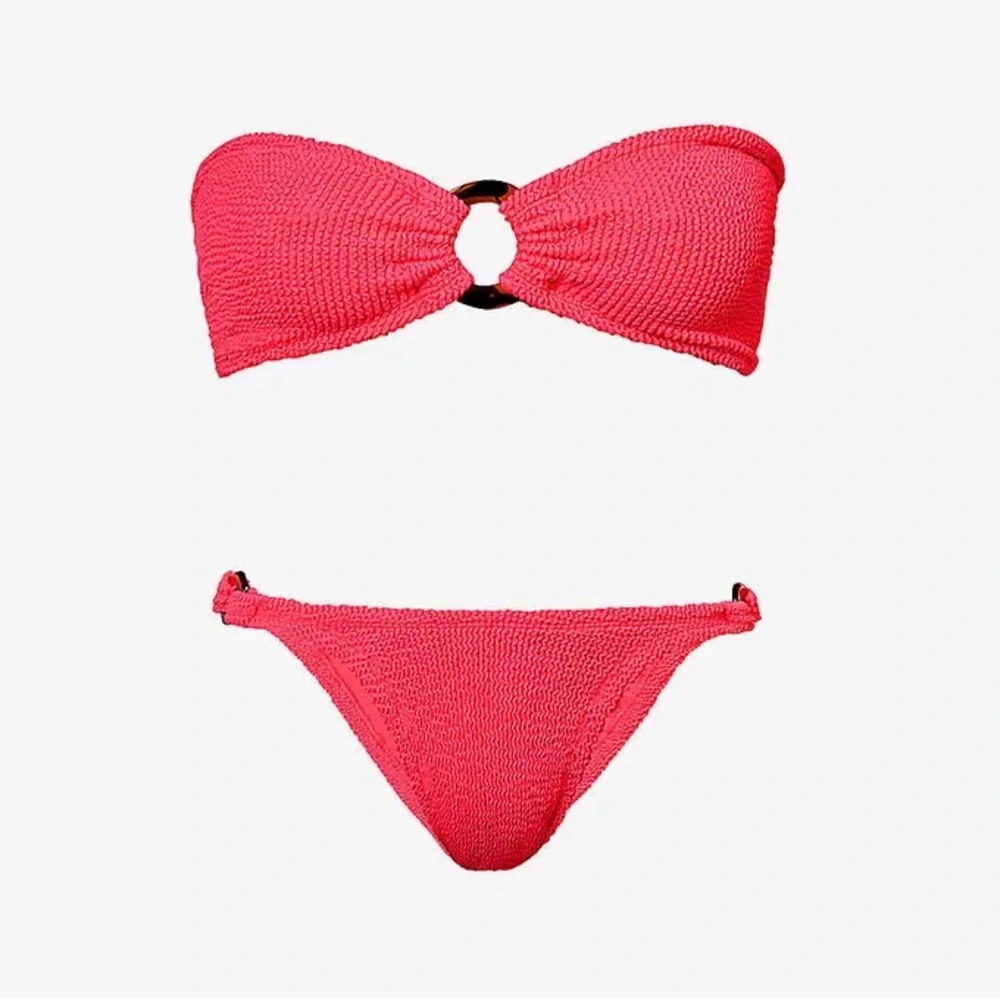 Hunza G Gloria Bandeau Crinkle Bikini Set Pink Fuschia Strapless Tortoise